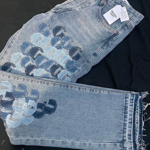 Gallery Dept Light and Dark Blue Patterned Straight Leg Jeans